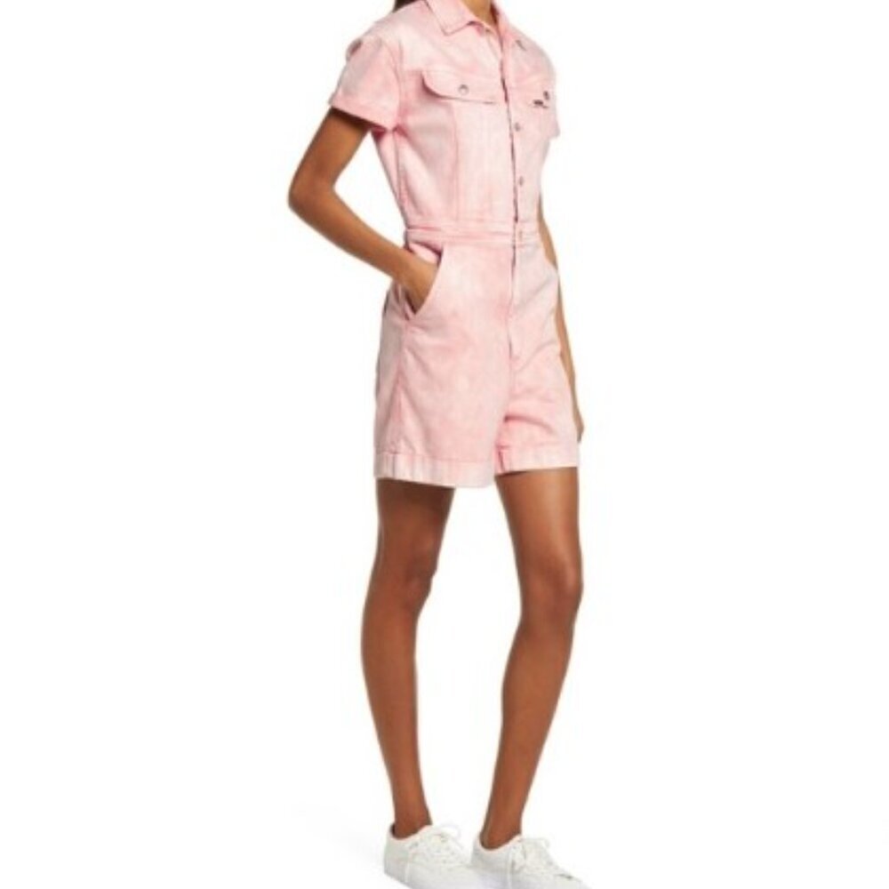 Lee Pink Short Sleeve Denim Romper